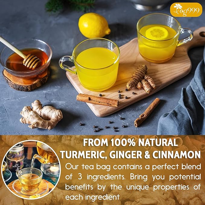120 Bags Premium Turmeric Ginger Cinnamon Tea, Improve Digestion, Support Brain, Weight, Skin and Sleep, Eco-Conscious Tea Bags and Premium Natural Ingredients. Turmeric Ginger Herbal Tea. No Sugar, No Caffeine, No Gluten, Vegan.