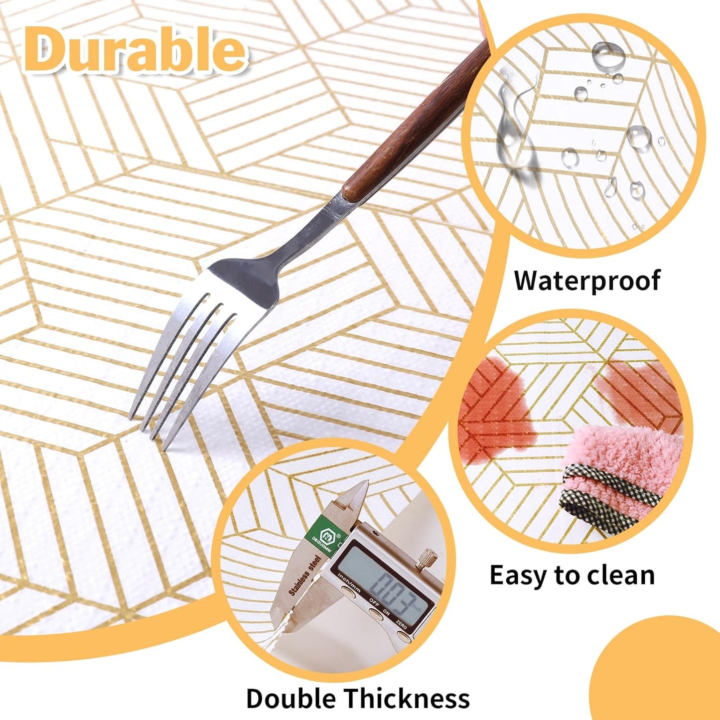 Shelf Liners for Kitchen Cabinets Non Adhesive Shelf Liner Paper Non-Slip Thickened Drawer Liner Easy to Clean for Tool Box Refrigerator with Knife and Tape Measure, Gold Geometric, 17.3 x 236.2 in