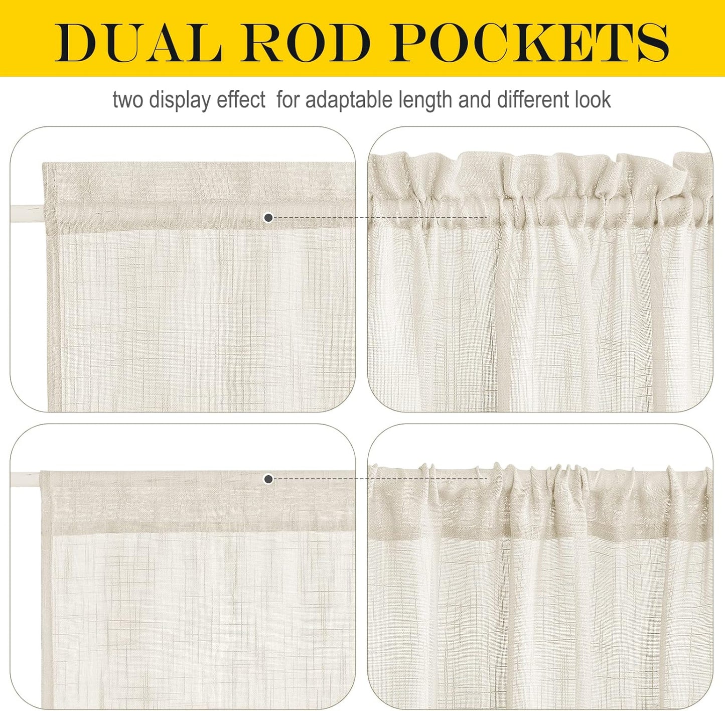 NICETOWN 80 Inches Length Door Curtains with Tieback for Window, Farmhouse Linen Texture Sidelight Semi-Sheer Window Covering French Door Curtains for Closet Doorway, 1 Panel, 26" Wide, Bieg