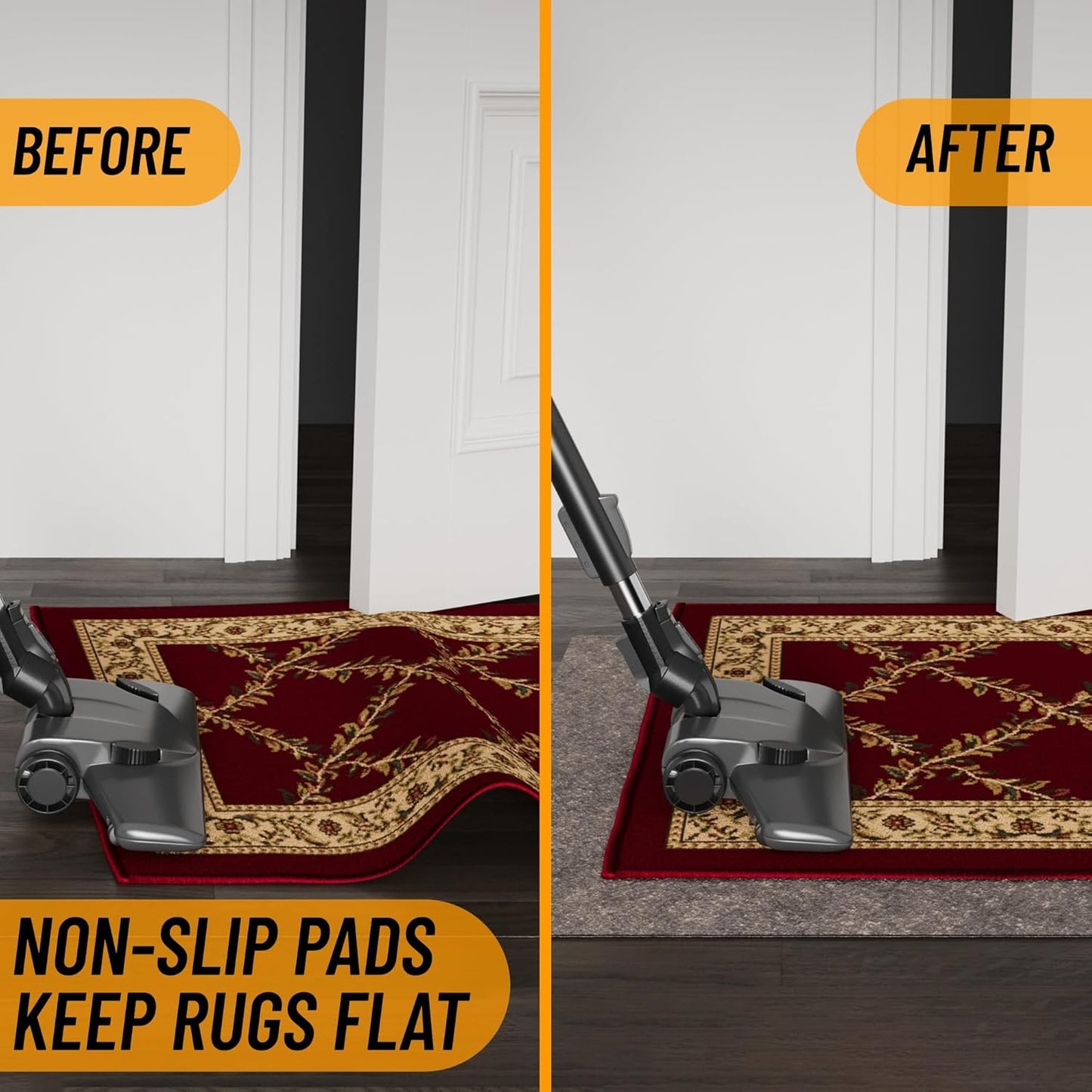 Ottomanson 3' x 12' Non-Slip Rug Pad Gripper 1/4 Inch Thick Dual Surface Felt + Rubber Gripper - Safe for All Floors, Brown