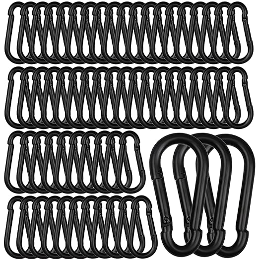150 Pcs 2.36" M6 Spring Snap Hook Carabiners - Heavy Duty Galvanized Steel Keychain Clips for Hammock, Swing, Camping, Hiking & Outdoor Gear (Black)