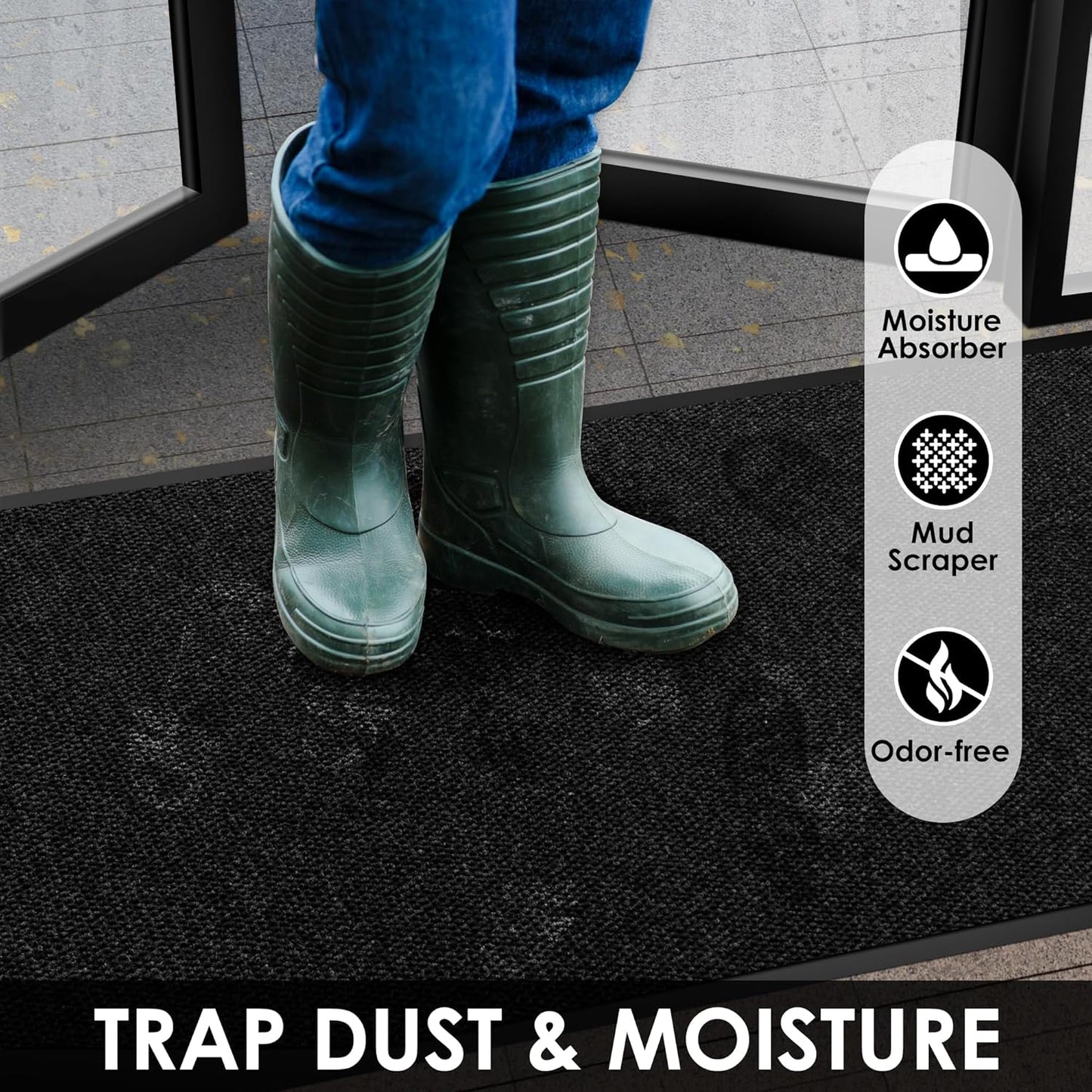 4′ x 53′ Front Door Mat Indoor Outdoor Entrance, Commercial Floor Mat Heavy Duty Dirt Trapper Entryway Doormat, Custom Size Non Slip Rubber Backing Welcome mat, Door Mat for High Traffic Area