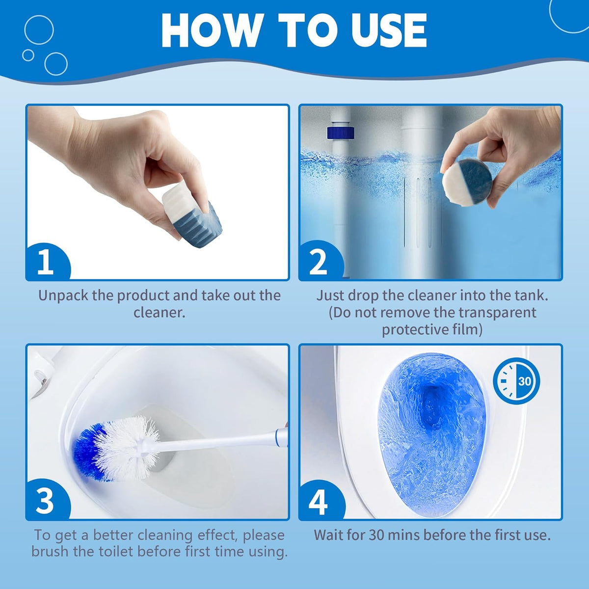 Toilet Bowl Cleaner Tablets, Automatic Toilet Tank Cleaner for Deodorizing & Descaling, Long-Lasting with Sustained Release Technology for Bathroom Cleaners, Blue & White, 20 Packs