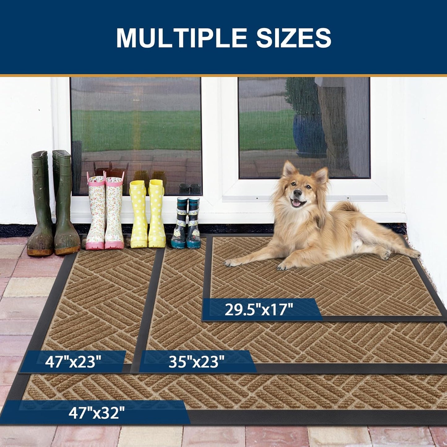 Smiry Front Door Mat Outside Entrance, Heavy Duty Outdoor Indoor Natural Rubber Doormat, Non Slip, Trap Dirt and Moisture, Easy Clean, Low Profile Patio Porch Entryway Mat, 47x32, Coffee