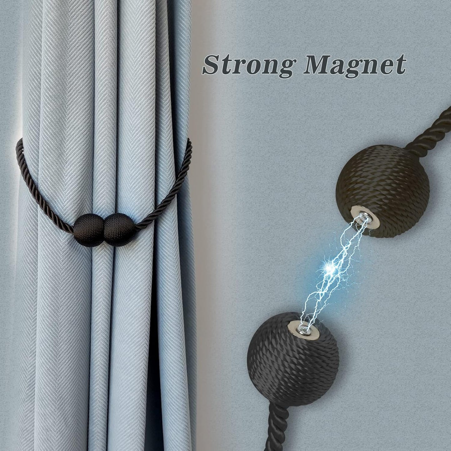 Hion Magnetic Curtain Tiebacks Black 6 Pack, Curtain Tiebacks Buckles Holdbacks Holders Hooks Clip for Home Bedroom Office Decorative Thick or Thin Curtain