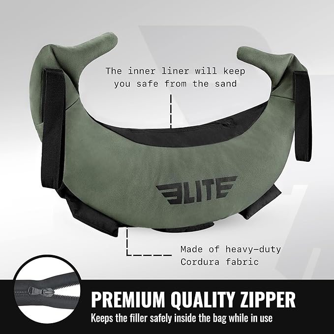 Elite Sports Bulgarian Canvas Bag, Fitness Canvas MMA Gym Cross Workout Training Sandbag 17, 25, 33, 45 lbs (UNFILLED)
