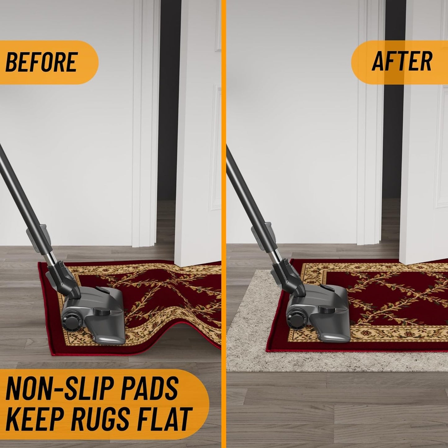 Ottomanson 7'8" x 8' Non-Slip Rug Pad Gripper 1/12 Inch Ultra Thin Dual Surface Felt + Rubber Gripper - Safe for All Floors, Cream