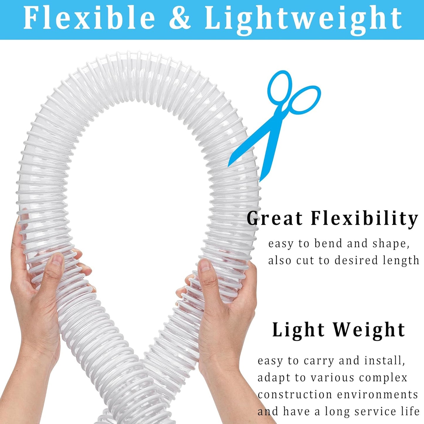 Dust Collection Hose 2 in × 20 ft Heavy Duty Clear Flexible PVC Reinforced Thicken Helix Suction Discharge Corrugated Pipe Hose for Fume Dust Collector Fitting Wood Chip Saw