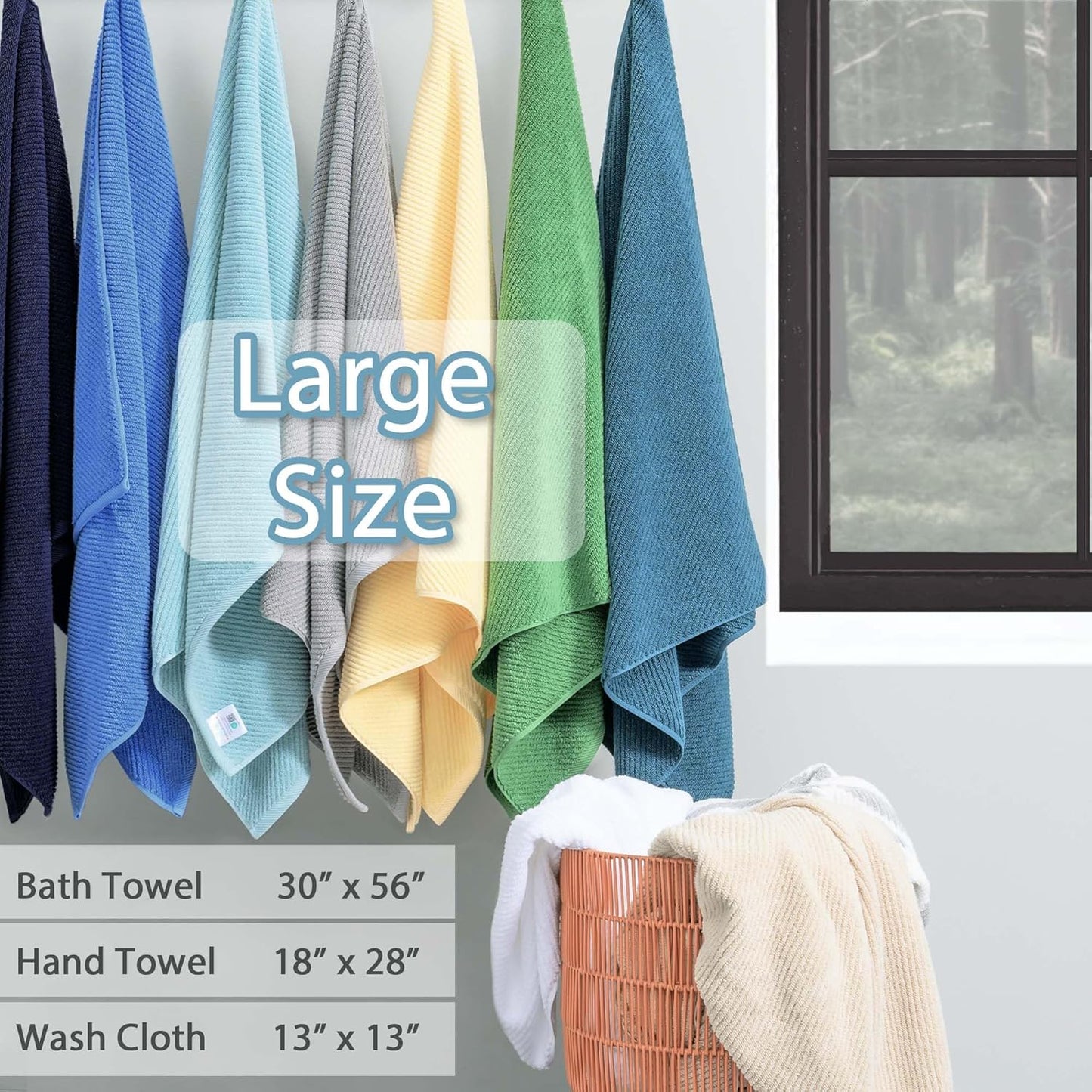 VOOVA & MOVAS Bath Towels - 100% Cotton | Quick Dry | Light Weight | Thick | Soft, Towel Set of 6, 2 Large Bath 30"x56", 2 Hand 18"x28", 2 Washcloths 13"x13", Quick Dry Towel for Shower, Navy Blue