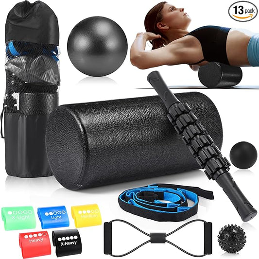 Skylety 8 In1 Foam Roller Set for Deep Muscle Massage, High Density Back Roller Muscle Massager Stick Massage Ball for Whole Body Physical Therapy Exercise Pilates Yoga Back Pain Recovery