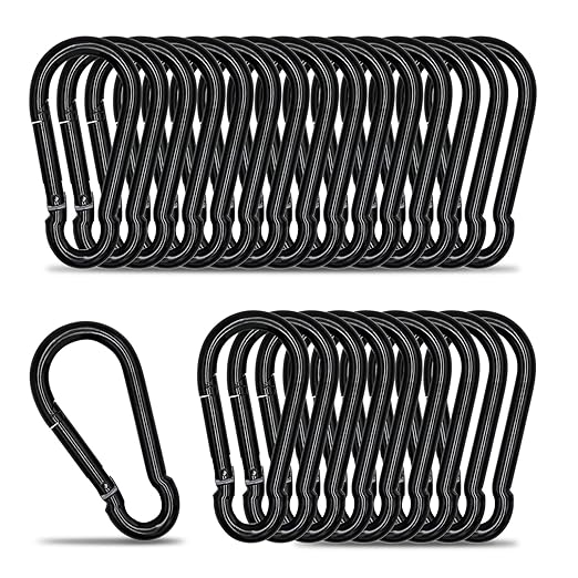 KINLINK 25 Pack Black Carabiner Clip, 2.75 inch Heavy Duty Spring Snap Hook, Small Caribeener Clips for Outdoor Camping, Swing Set, Hammock, Hiking Travel, Fishing, Quick Link Keychain
