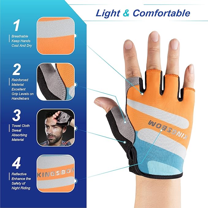 KINGSBOM Breathable Cycling Gloves, Shock-Absorbing Bike Gloves with Light Silicone Gel Pad, Anti-Slip Bicycle Gloves for Men and Women