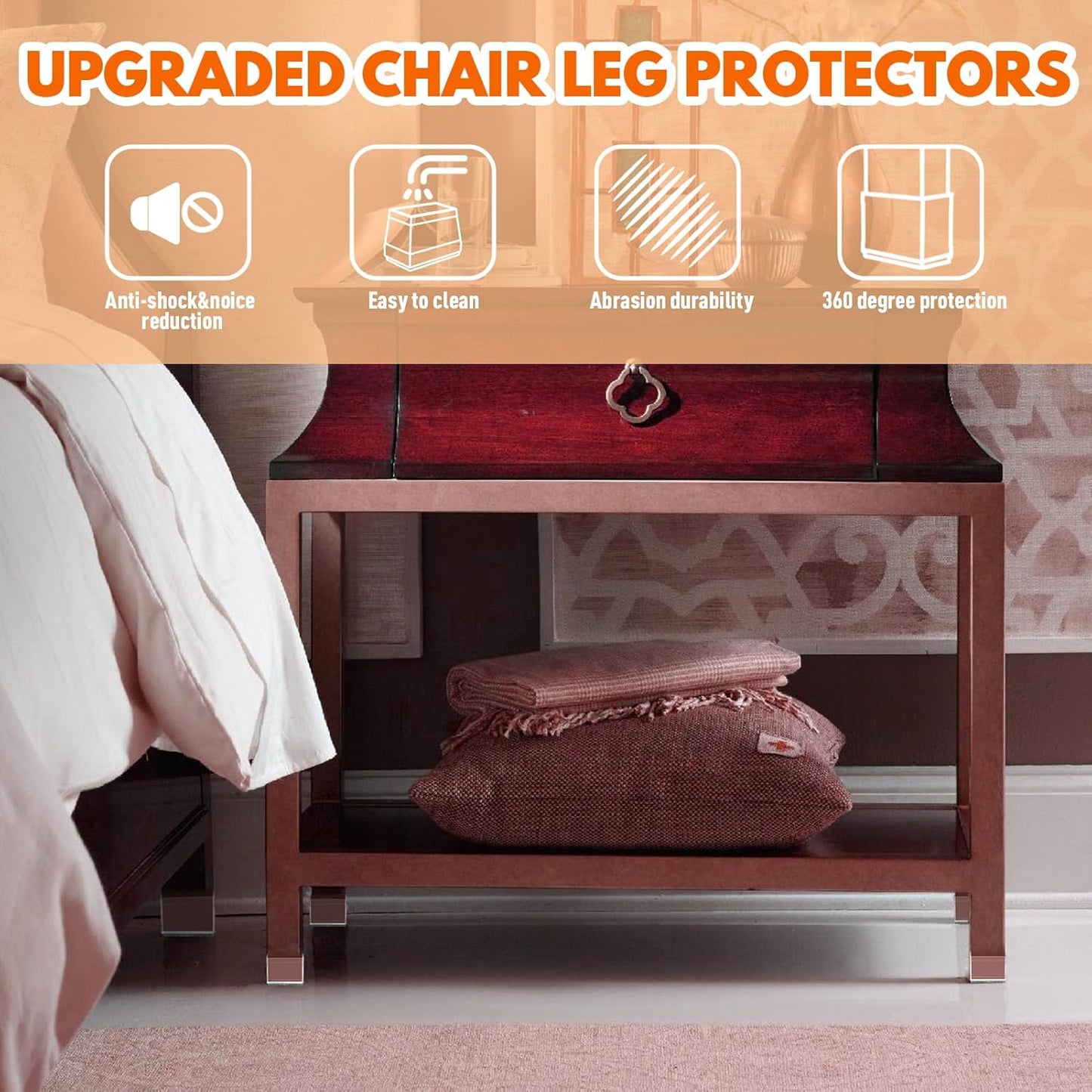 Rectangle Chair Leg Protectors for Hardwood Floors,16 PCS Silicone Covers to Protect Wood Tile Floors Felt Pads Furniture Leg Caps Reduce Noise. Easy to Move.(Clear,0.75 x 1.25 Inch,Rectangular)