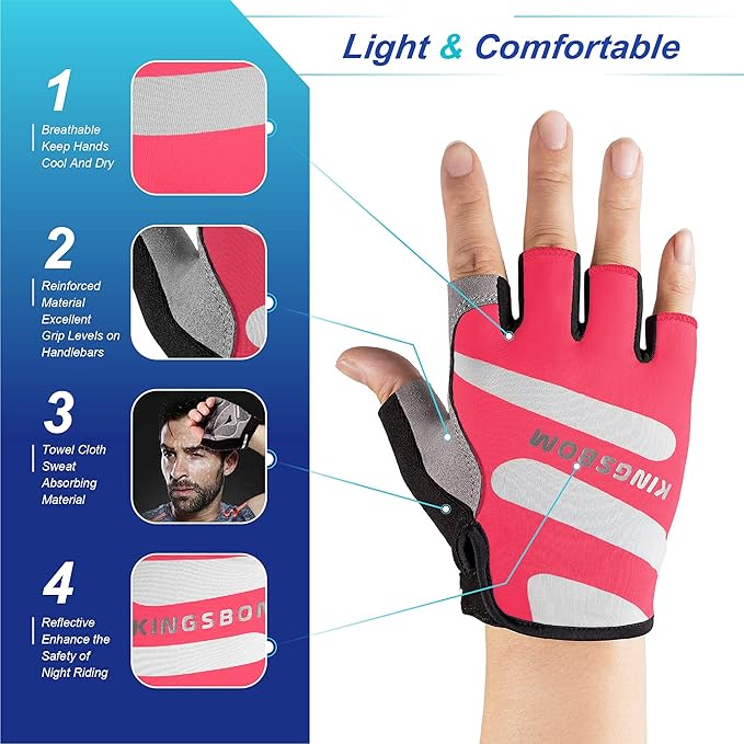 KINGSBOM Breathable Cycling Gloves, Shock-Absorbing Bike Gloves with Light Silicone Gel Pad, Anti-Slip Bicycle Gloves for Men and Women