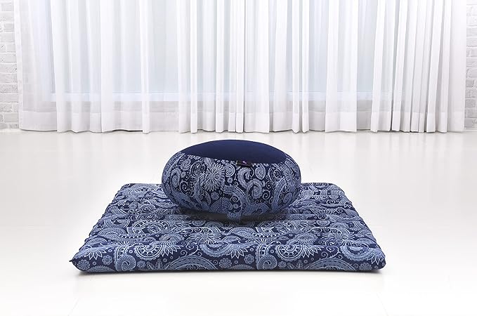 Leewadee Meditation Cushion Set – 1 Round Zafu Meditation Pillow and 1 Square Roll-Up Zabuton Meditation Mat, Pillows Bundle Filled with Kapok