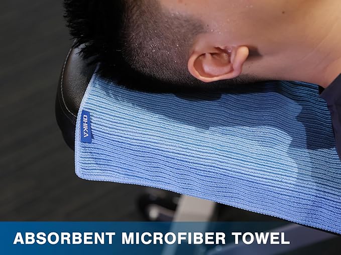 Microfiber Gym Towels with Snap Strap Closure, Ribbed Pattern Sports Towels for Yoga, Home and Outdoor Activities, 27” x 16”, 6 Pack, Light Blue