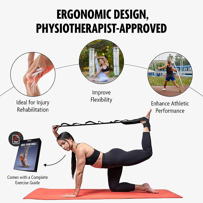 DMoose Fitness Foot & Calf Stretcher with Adjustable Padded Stretching Strap for Plantar Fasciitis, Hamstring, Heel Spurs and Achilles Tendonitis Relief - Yoga Leg Stretch Strap for Flexibility