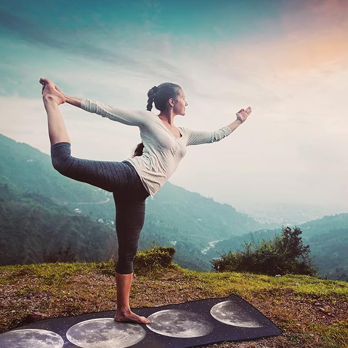 QiyI Yoga Mat Towel with Corner Pockets, Non Slip Sweat Absorbent Hot Yoga Towels, Soft Yoga Blankets with Travel Bag, Skidless Mat Cover for Workout, Gym, Fitness - 70"x26", Moon Cycle