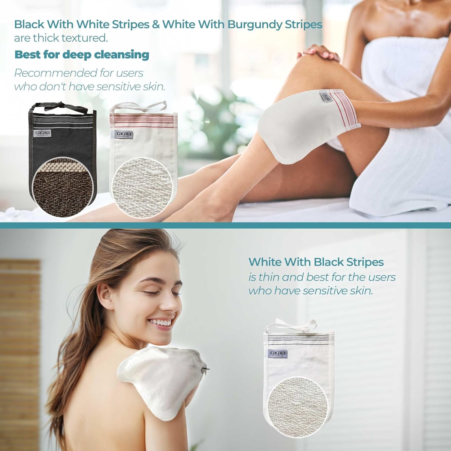 Turkish Exfoliating Gloves – Face & Body Exfoliation Mitts - Bath Hammam Spa Exfoliator Kese Glove - Body Scrub Glove to Remove Dead Skin – Brighten & Soften Skin – 4Pcs (White & Black)