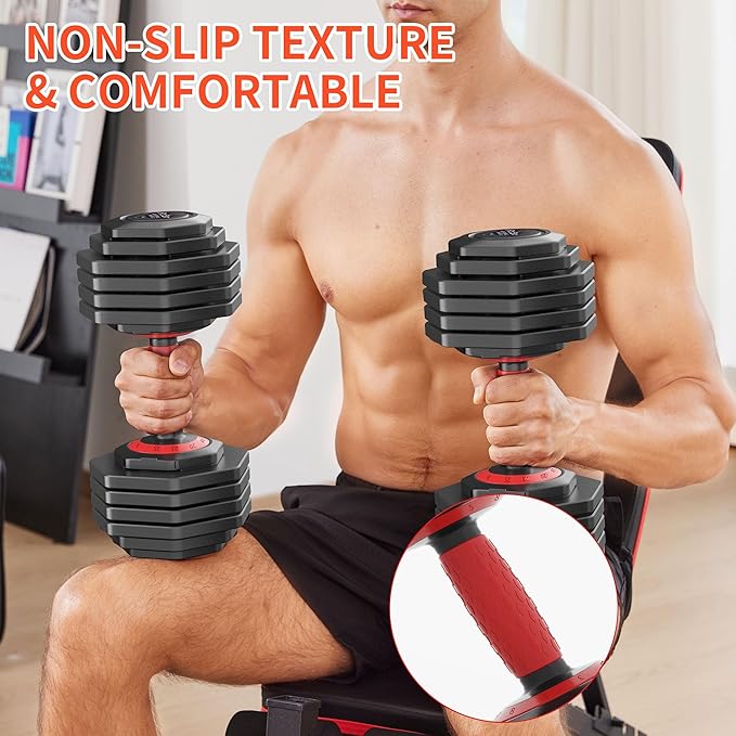 Adjustable Dumbbell Set 25/55/90LBS,10 in 1 Free Weights Dumbbell with Anti-Slip Texture Handle,1 Sec Speed Adjustment Men/Women Gym and Home Strength Training Equipment.