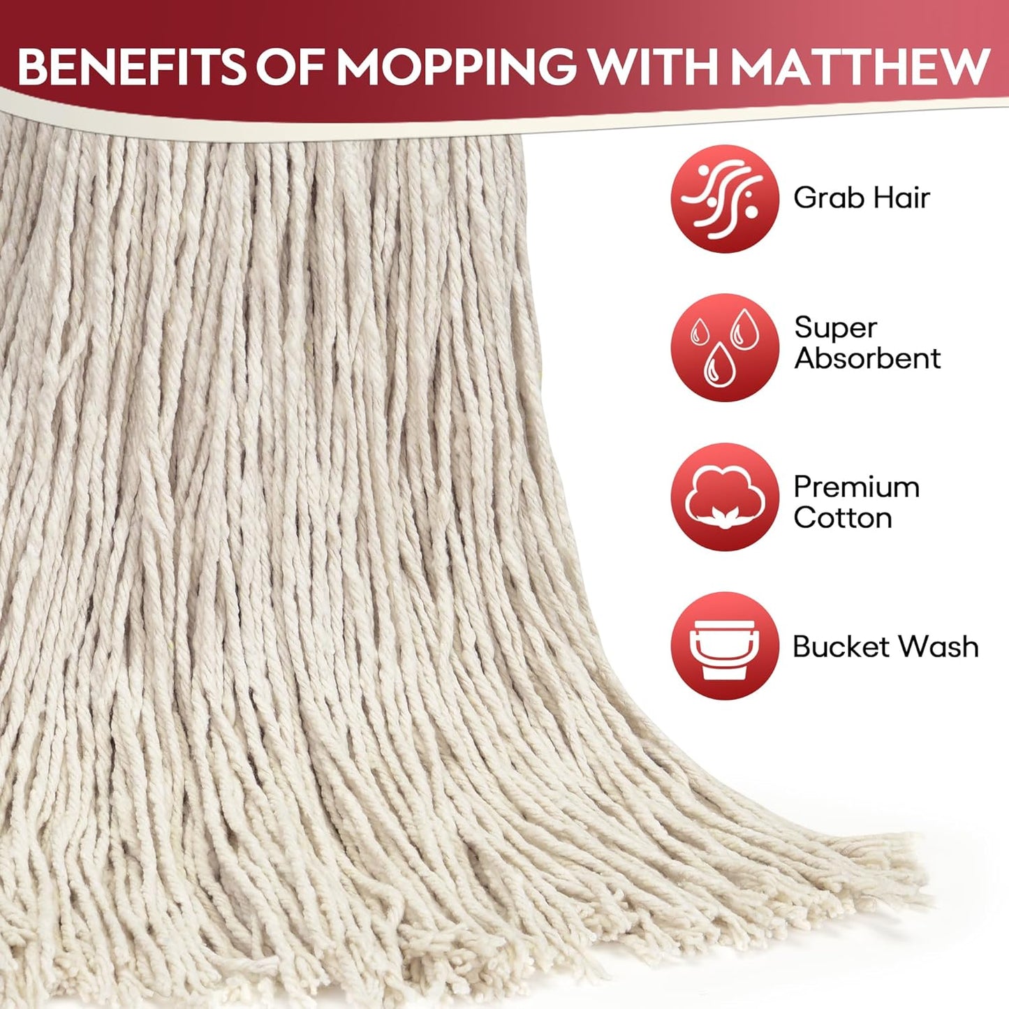 Matthew Cleaning 20oz 12Pack Cotton Mop Head Replacement,Looped-Open String Heavy Duty String Mop Refills,Universal Headband Blend,Floor Cleaning for Home, Industrial and Commercial Use(White)