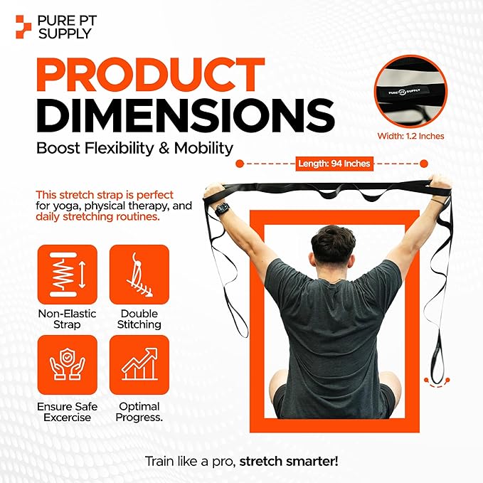 Pure PT Stretching Strap – Physical Therapist-Approved yoga straps for stretching | Premium Stretch Strap with 10 Loops for Yoga, Rehab, Injury Recovery & Flexibility, Expert Workouts Included