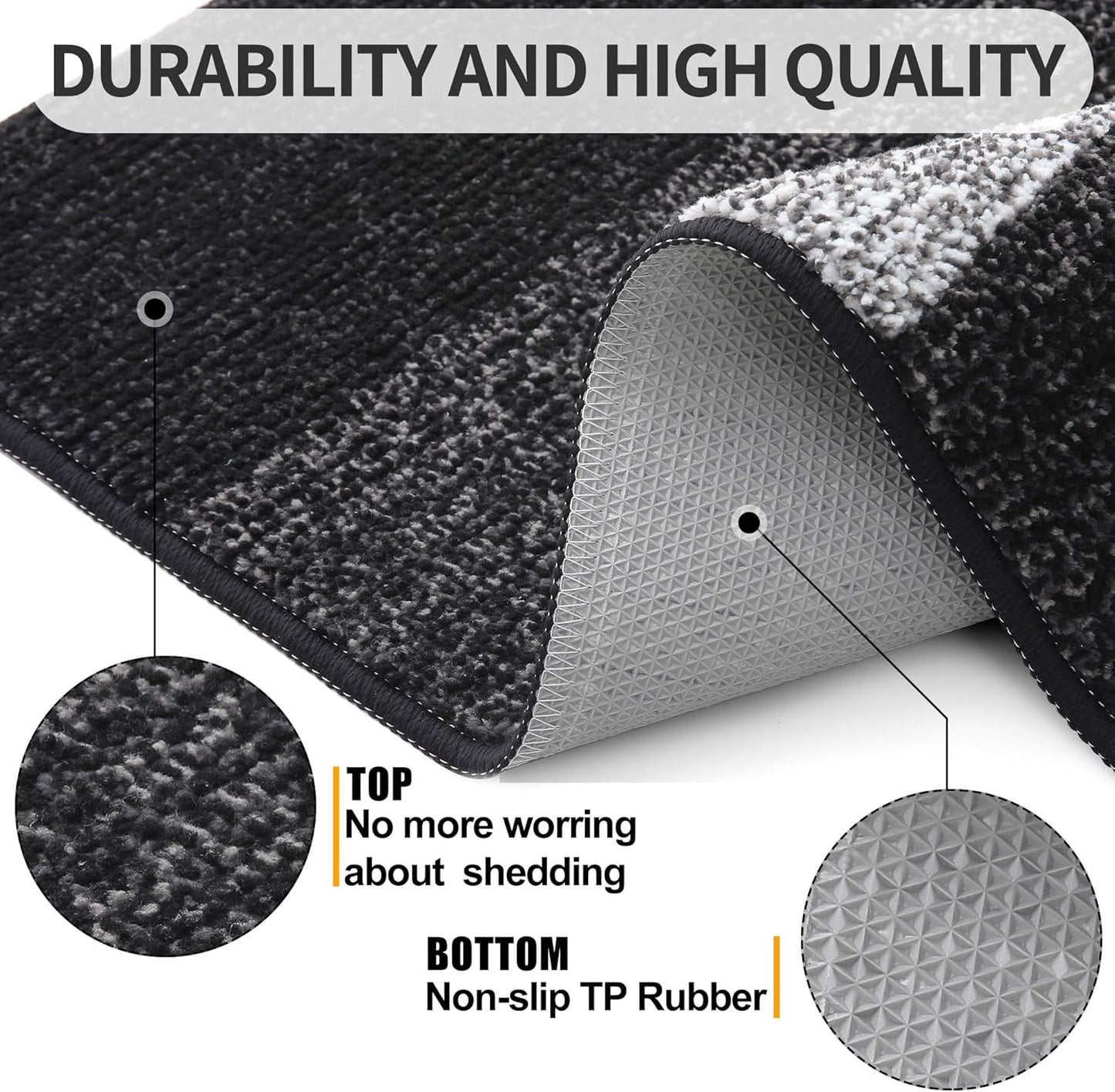 Kitinjoy Indoor Outdoor Door Mat, 59x20 Non-Slip Absorbent Dirt Trapper, Low-Profile Washable Inside Entrance Front Floor Mat, Sturdy Soft Entry Doormats for Entryway, Black