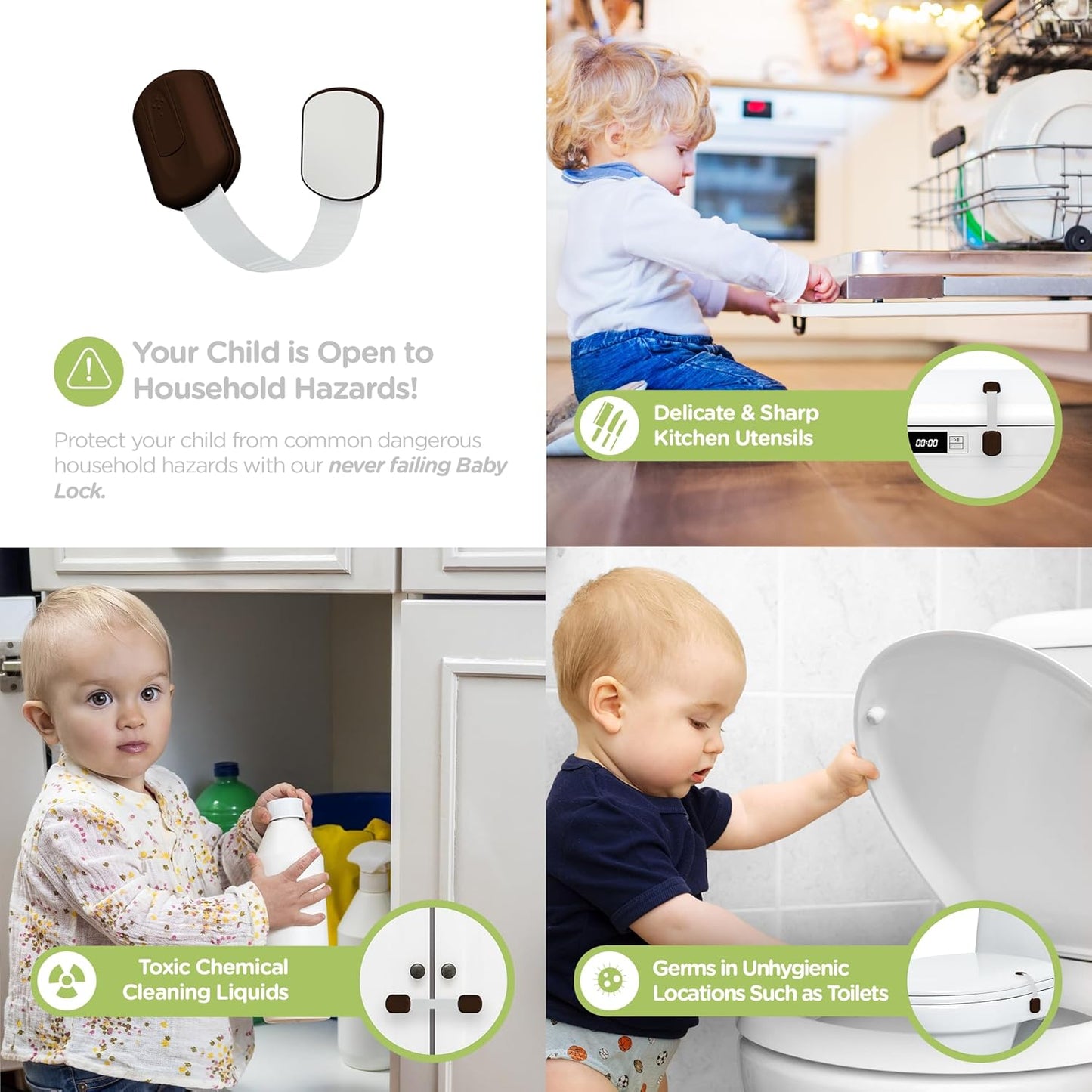 Baby Proofing Child Safety Locks (16 Pack) by Skyla Homes - The Safest, Quickest and Easiest 3M Adhesive Cabinet Latches, No Screws & Magnets, Multi-Purpose for Furniture, Kitchen, Ovens, Toilet Seats