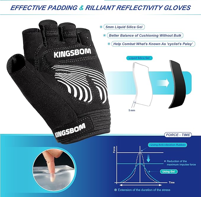 KINGSBOM Breathable Cycling Gloves, Shock-Absorbing Bike Gloves with Light Silicone Gel Pad, Anti-Slip Bicycle Gloves for Men and Women