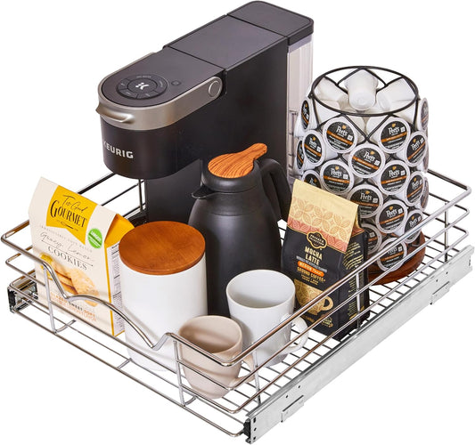 HOLDN’ STORAGE Heavy-Duty Premium Collection Pull Out Cabinet Organizer, Cabinet Drawer Slide Outs, Lifetime Limited Warranty - Basket Size 17" W x 21" D x 5" H, Anti-Rust Chrome Finish