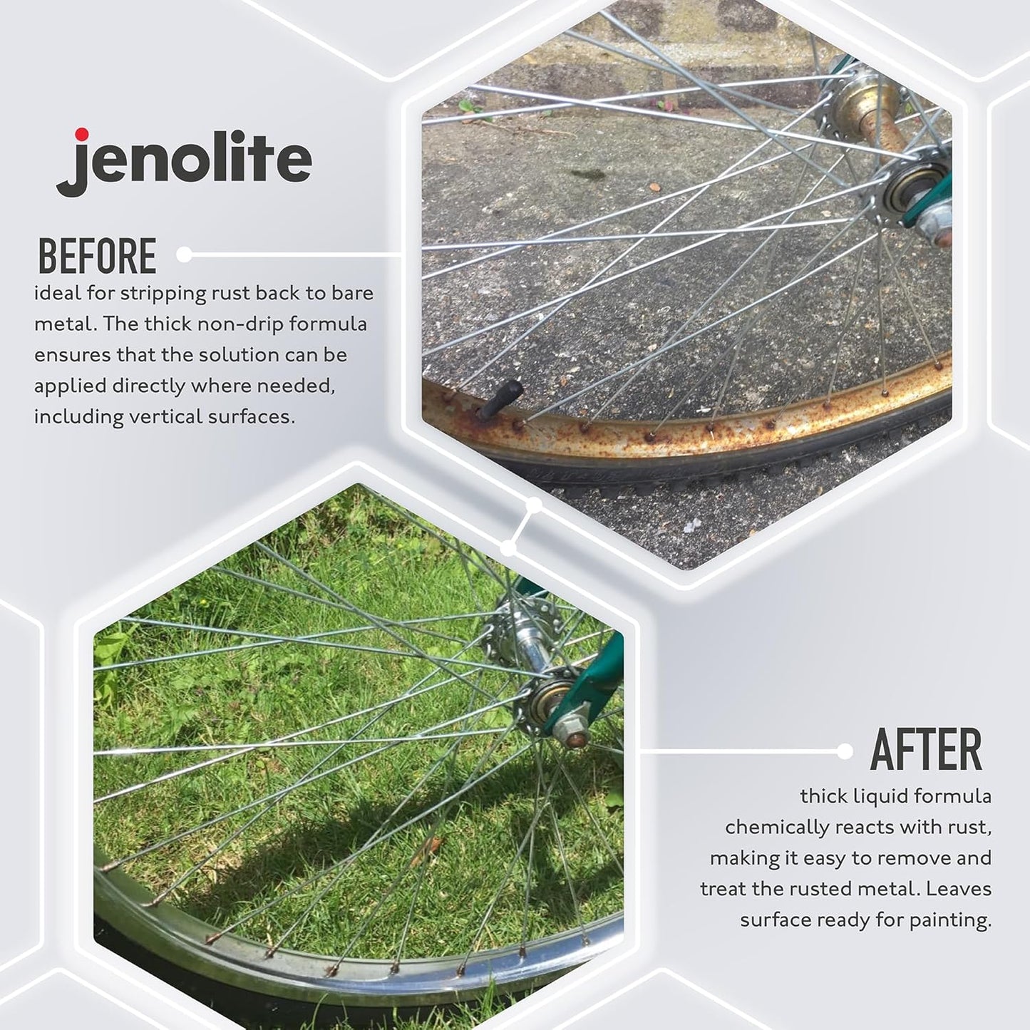 JENOLITE Rust Remover for Metal - Fast Acting No Drip Thick Liquid - Industrial Strength, Removes Rust Back to Bare Metal - 17oz (500ml)