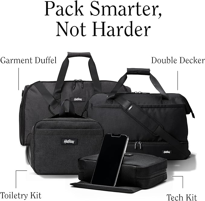 Halfday Convertible 2-in-1 Garment Duffel Weekender Bag 45L | Wrinkle-Free Travel, Hanging Suit Compartment, Shoe Pockets, Trolley Sleeve. Durable & Water-Resistant Carry-On, Shadow