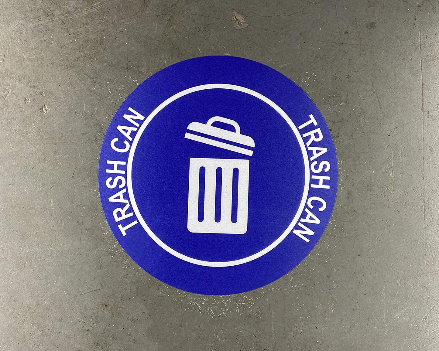 "Trash Can" Durable Laminated Vinyl Floor Sign- Sign by Graphical Warehouse- 5S Safety and Security Signage, Visual Communication Tool (12", Blue/White)