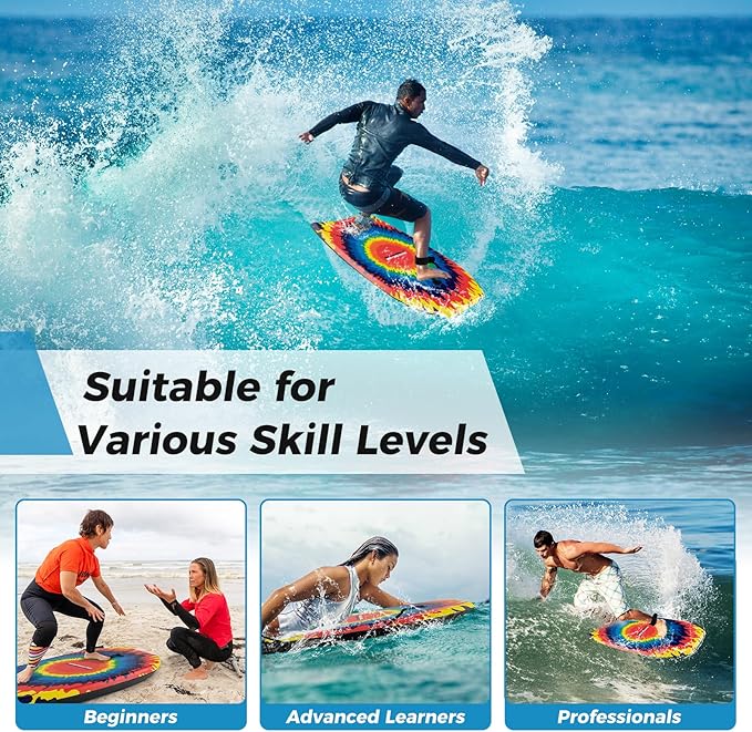 KOTEK 33/37/41 Inch Body Board with Wrist Leash, EPS Core, Dual Channel, HDPE Slick Bottom, Bodyboard for All Skill Levels & Wave Conditions