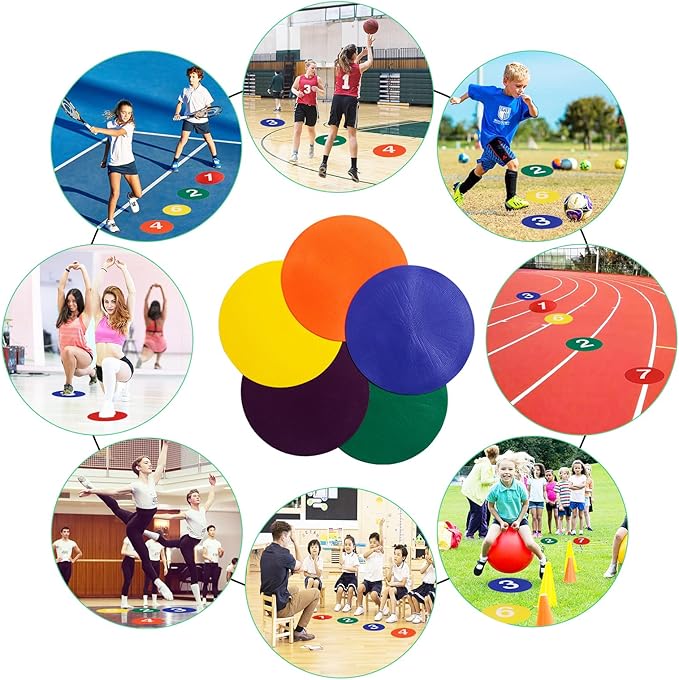 9 Inch Poly Spots, 10/24 PCS Anti-Slip Spot Markers Floor Spots, Waterproof Flat Filed Cones Poly Dots for Agility Drills, Basketball, Football Training, Sport Activities and Exercise