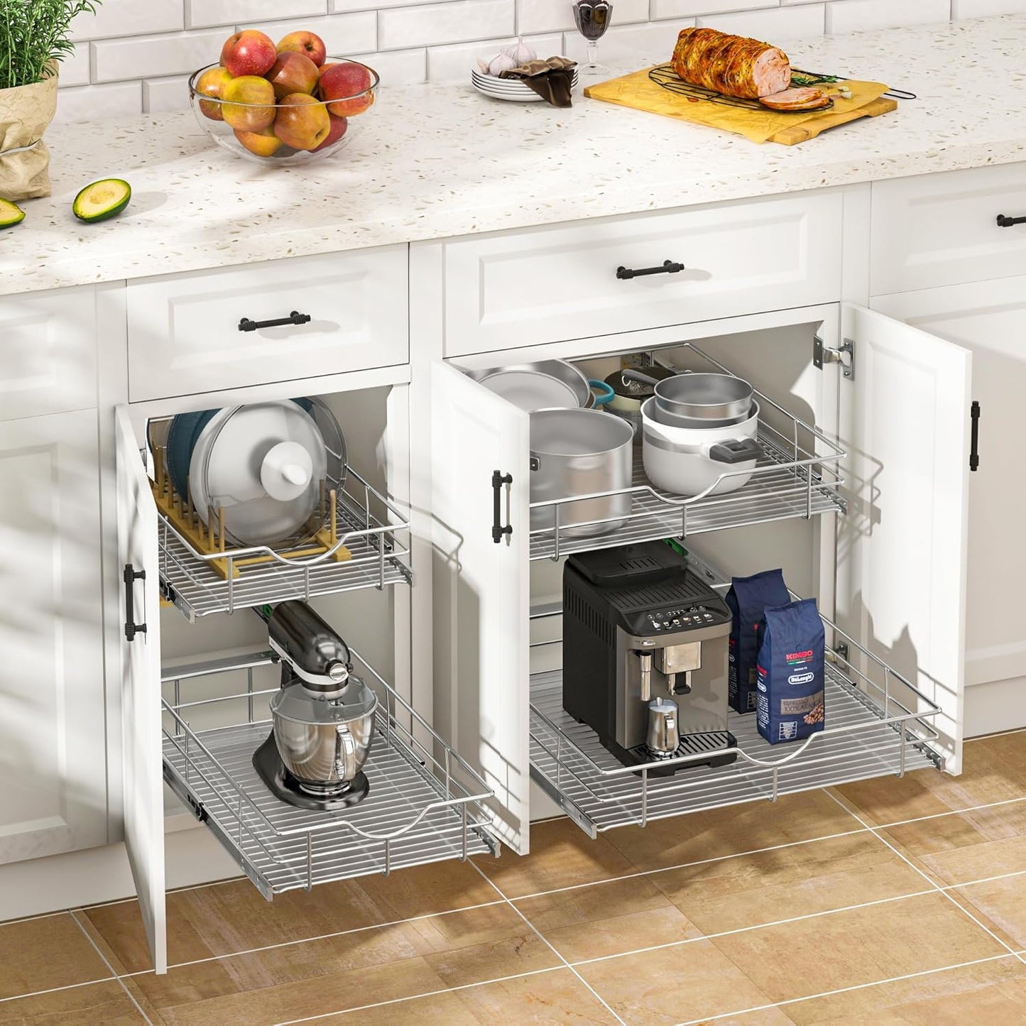 WelFurGeer Soft Close Slide Out Cabinet Shelf, 14" W x 22" D Pull Out Drawers for Kitchen Cabinets, Kitchen Shelf Organizer, Cupboard Organizers and Storage, Under Cabinet Pull Out Shelves