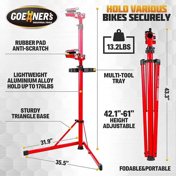 Upgraded Bike Repair Stand Max 176 lbs, Heavy Duty Bicycle Repair Stand, Portable Aluminum E Bike Stand Manintenance Workstand for Any Bike, Heavy E-Bike, Mountain Bike and Road Bike, Red
