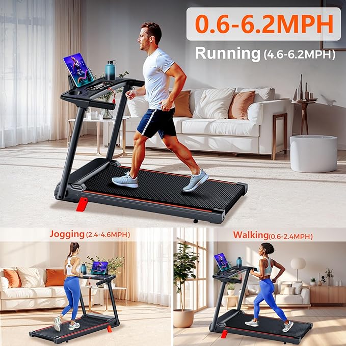 Treadmill with 5% Incline, Walking Pad Treadmill with Handle Bar, Portable Folding Treadmills for Running and Walking, 3.0HP Brushless Motorized, 5 Layers Shock-Absorbing