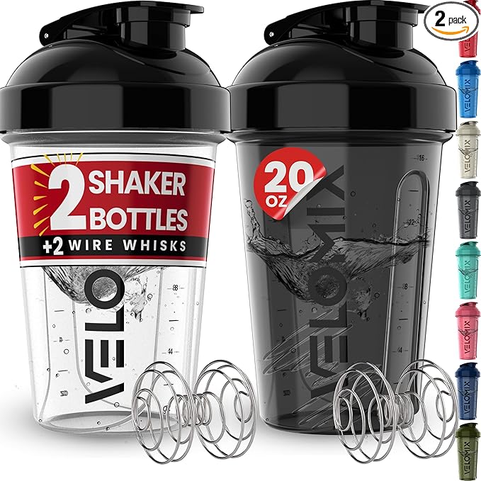 '-2 Pack- 20 oz Protein Shaker Bottles for Protein Mixes - 2x Wire Whisk | Leak Proof Shaker Cups for Protein Shakes and Pre Workout | Protein Shaker Bottle Pack