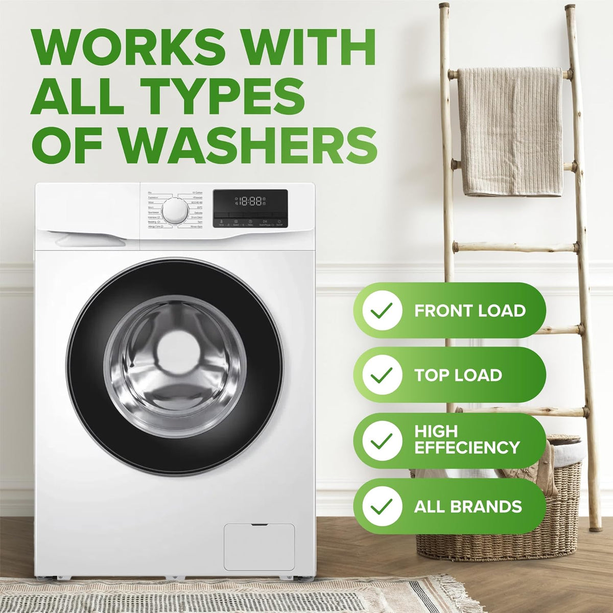 Renuv Heavy Duty Washing Machine Cleaner and Descaler - Deep Cleaning Tablets For Front Load or Top Load Washer (12 XL Tablets - One Year Supply)