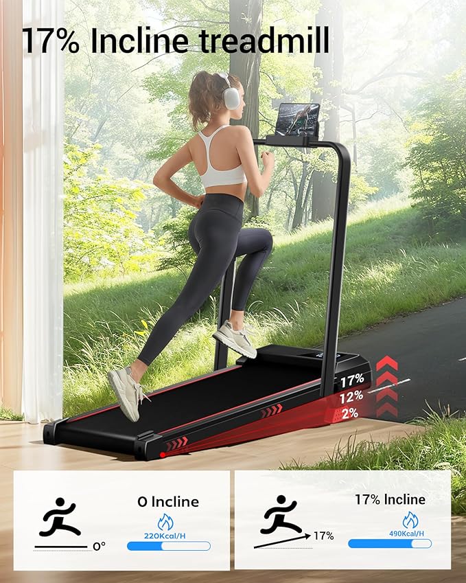 3-in-1 Portable Under Desk Treadmill, 17% Incline Walking Pad Treadmills for Home and Office, Folding Treadmill with 2.5 HP Quiet Brushless, 300 LBS Capacity
