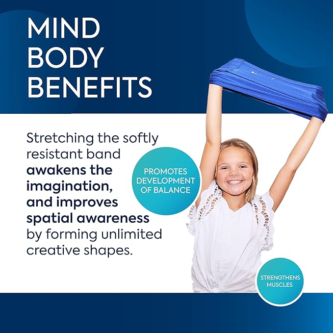 BouncyBand Stretch Band Focus Tool – 30” Resistance Band for Kids Stretches to Over 46” – Silent Sensory Tool Awakens Imagination, Develops Balance, and Strengthens Muscles
