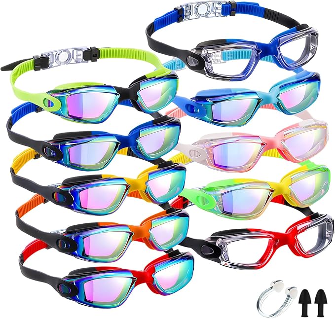 Konohan 10 Pack Swim Goggles Bulk for Kids adult Pool Goggles Anti Fog Silicone No Leak Swimming Glasses for Men Women Youth