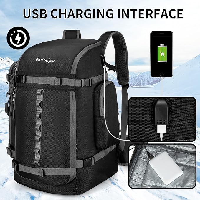 65L Ski Boot Bag,Large Duffle Travel Bag,1680D Nylon Waterproof Padded Ski Boot Bag Backpack For Women Men Kids