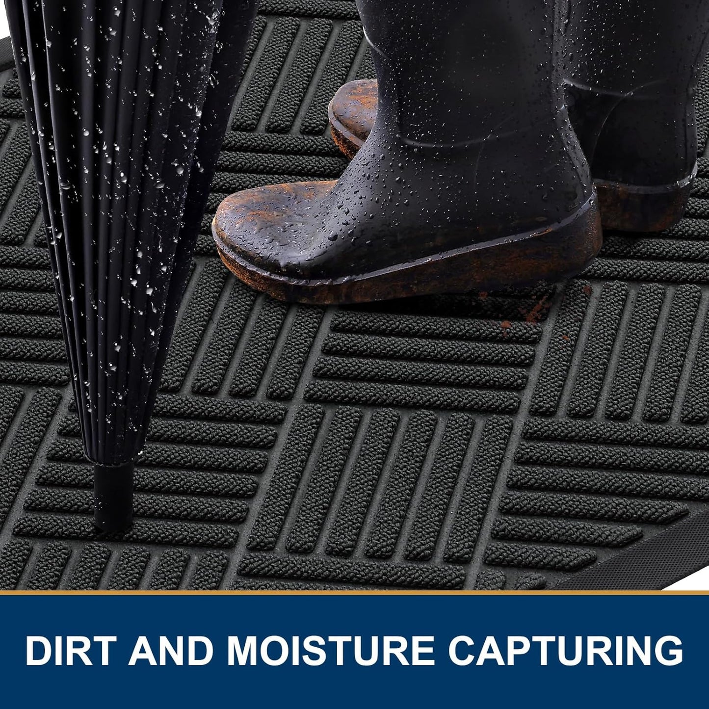 Smiry Front Door Mat Outside Entrance, Heavy Duty Outdoor Indoor Natural Rubber Doormat, Non Slip, Trap Dirt and Moisture, Easy Clean, Low Profile Patio Porch Entryway Mat, 71x47, Black