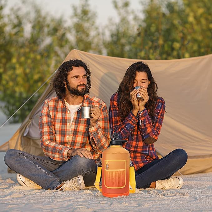 1 Gallon Water Bottle Insulated | Thickened Stainless Steel Vacuum Metal Water Jug | Portable Sports Large for Gym and Hiking with Straw, Carrier Bag, Handle Strap | BPA-Free 128 oz