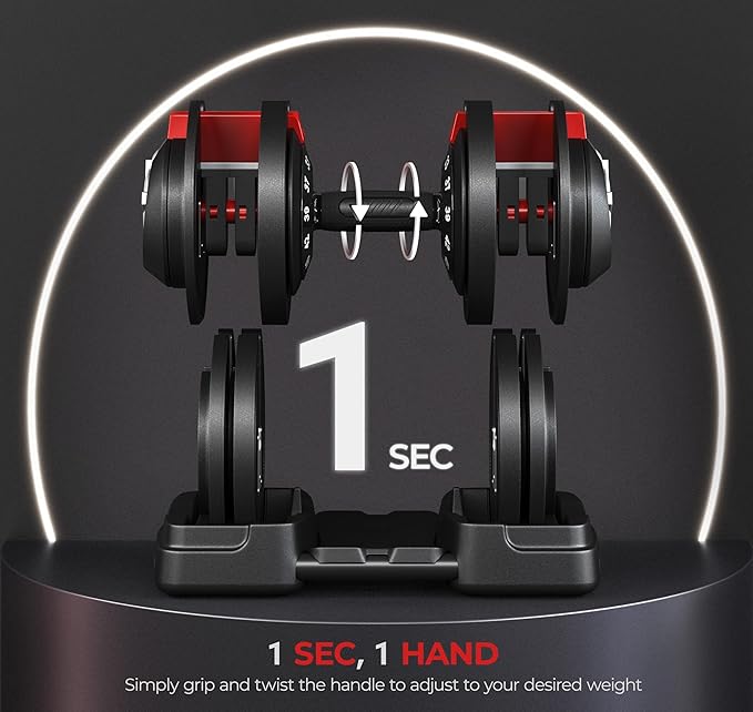 Yaheetech Adjustable Dumbbell Set 28/40/52.5/90LBS Adjustable Dumbbells Fast Adjust Dumbbell Weight Set with Anti-Slip Handle and Tray for Men/Women Home Gym Strength Training Equipment Single/Pair