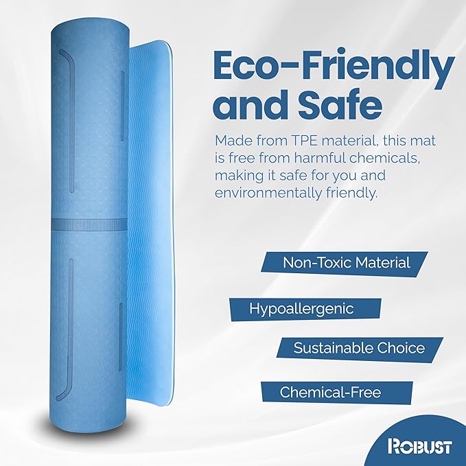 Robust Non-Slip Yoga Mat with Strap, 1/4" Thick TPE Eco-Friendly Workout Mat for Yoga with Position Lines and Texture Surface, Gym Mat for Women, Men, Pilates and Exercises Anti-Tear Sweat-Proof Exercise Mat