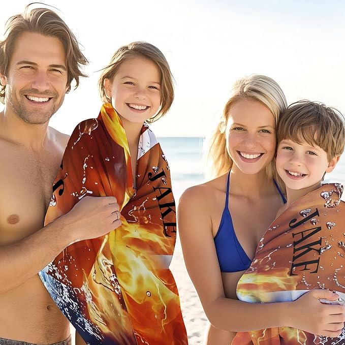 Personalized Beach Towel With Name, Custom Beach Towel with Text, Customized American Football Microfiber Pool Towel, Quick Dry & Absorbent Swim Towel for Adult,Anniversary, Birthday, Summer Holiday