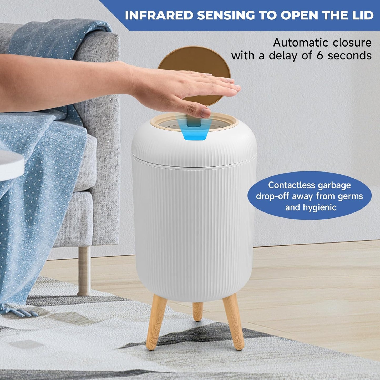 2 Pack Automatic Trash Can 12L /3 Gallon and 10L /2.64 Gallon Bathroom Trash Bin with Lid Touchless Small Smart Motion Sensor Garbage Cans for Kitchen, Bathroom,Living Room and Bedroom